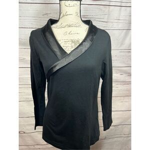 Temperley small black long sleeve shirt with black satin design along neck - 244